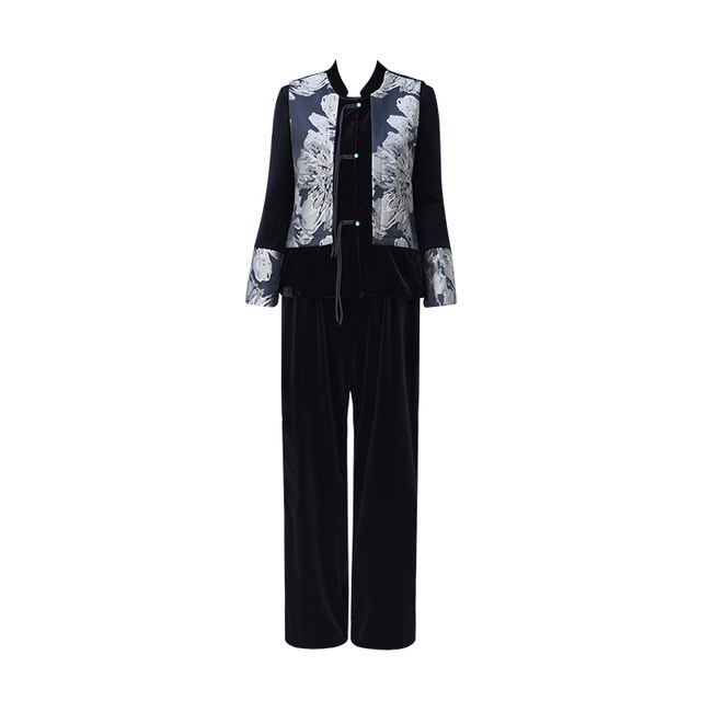 Jiangnan Story Middle-aged and Elderly Mother New Chinese Style Vest Velvet Pants Three-Piece Set of Rich Lady Set Spring
