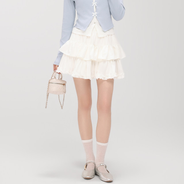 White temperament cake skirt high waist skirt women's summer 2025 spring new A-line skirt fluffy short skirt