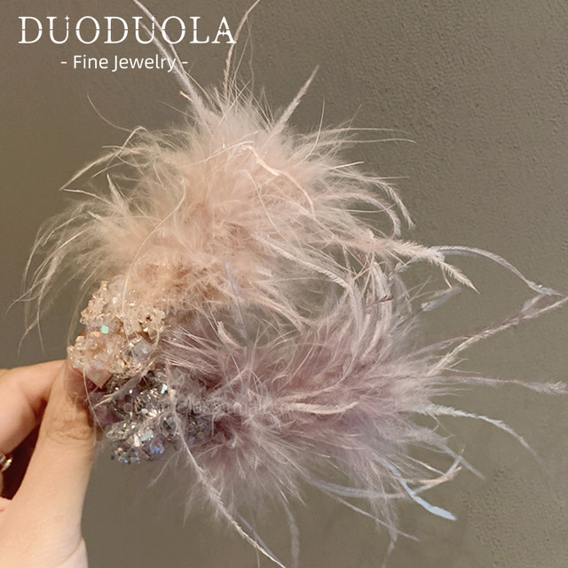 2025 new super fairy sweet feather rhinestone hair clip hair clip side clip atmosphere headdress women's bangs clip
