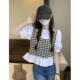 Design sensor grid stitching foreign qi and fake two short -sleeved shirts women summer French niche short unicin tide