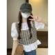 Design sensor grid stitching foreign qi and fake two short -sleeved shirts women summer French niche short unicin tide