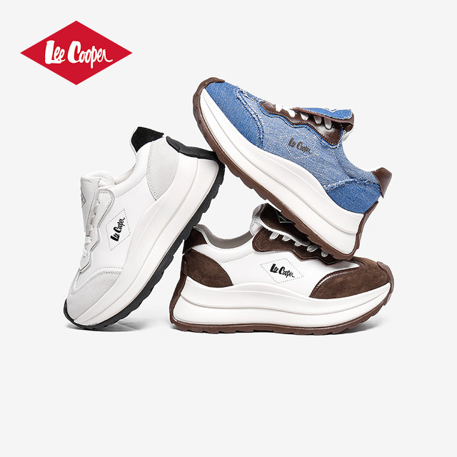 Lee Cooper Retro Denim Forrest Gump Shoes Women's 2025 New Denim Casual Shoes Thick Sole Heightening Daddy Shoes