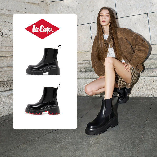 
Lee Cooper Chelsea boots for women 2025 new autumn increased leather non-slip red sole shoes chimney boots for women