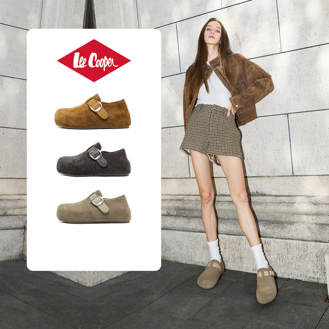 LeeCooper Birkenstock shoes for women 2025 new autumn and winter plus velvet warm cotton shoes inner height increasing women's shoes mango shoes