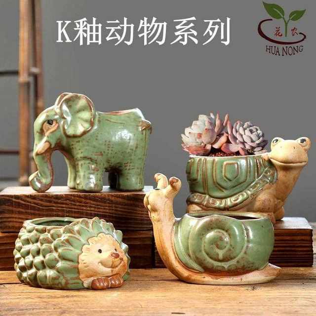 
Direct selling new K glaze combination set succulent flower pot ceramic large and small cartoon animal pot home gardening furnishings