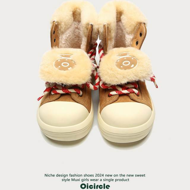 
OICIRCLE Mickey big-head high-top Christmas bear cotton shoes plus velvet and thickened wool warm snow boots thick-soled women's boots