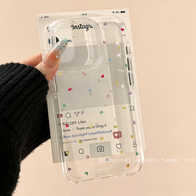 Ins style Korean love gemstones suitable for Apple iPhone 16 ProMax mobile phone case 15pro new 14 with chain 13 niche high-end sense 14 promax silicone 16pro creative full package
