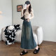 Retro denim skirt for women 2025 new autumn high-waisted slim A-line hip-pack medium-length breasted splicing skirt
