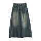 Retro denim skirt for women 2025 new autumn high-waisted slim A-line hip-pack medium-length breasted splicing skirt
