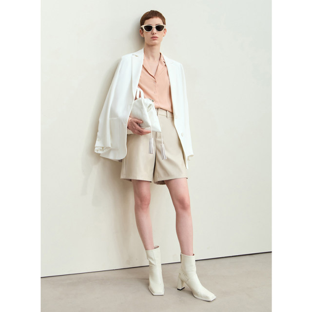 Amii Spring commuter versatile suit collar loose chiffon shirt women dopamine color shirt top