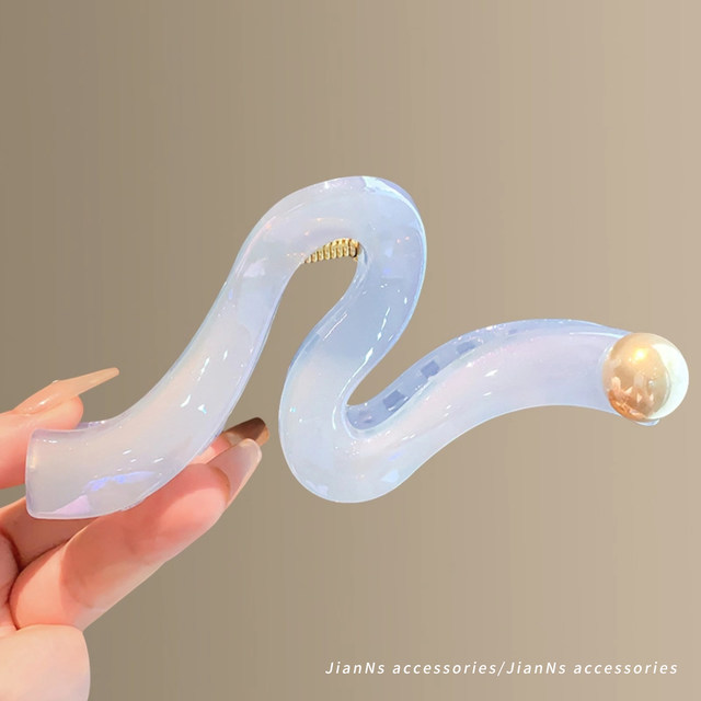 
Simple Geometric Wave Pearl Clip Women's 2025 New Back Head Hair Clip Shark Clip Large Hair Clip Hair Accessory