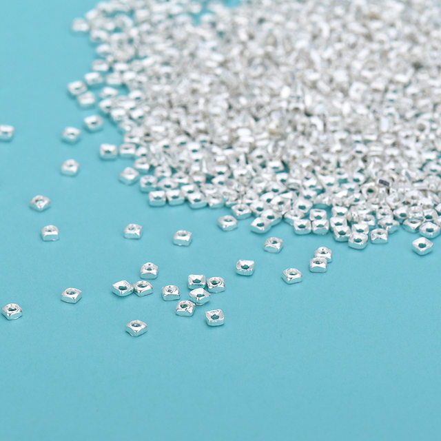 Pure silver 999 broken silver necklace bead spacer gold-plated broken silver handmade square bracelet beaded DIY jewelry accessories