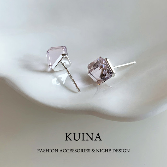 Purple crystal earrings for women, simple, light luxury, high-end sterling silver needle earrings unique personality temperament beautiful earrings