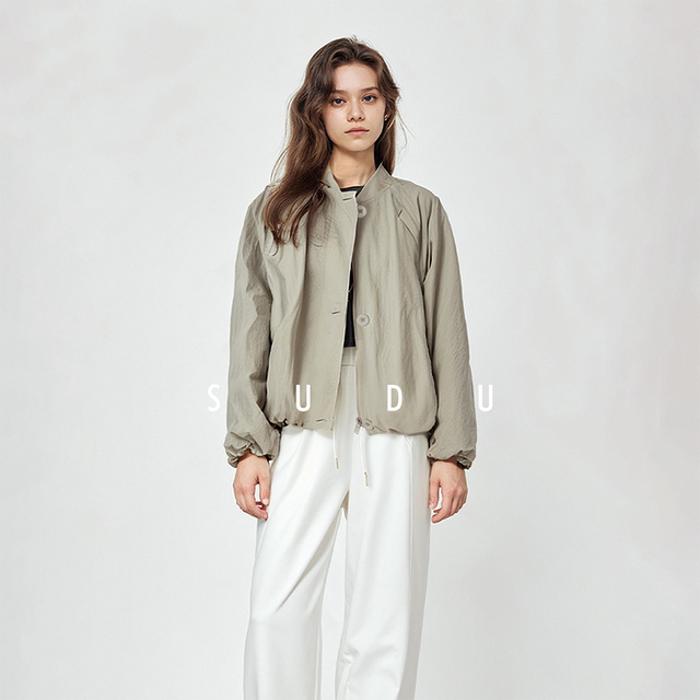 
SUDU design-sensory flower bud lantern sleeve jacket baseball uniform for women 2025 spring new commuter short jacket
