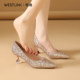 Xiyu golden shiny high heels for women 2025 autumn new pointed toe temperament with skirt wedding shoes thin heels A