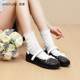 Western-Escape French Mary Jane Shoes Women's 2025 Spring New Light Mouth Single Shoes Velcro Flat Sole Ballet Shoes Sports Style