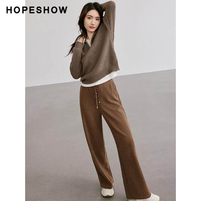 Red sleeve milk fufu pants autumn and winter new women's clothing loose and slim high waist wide-leg casual Chenille floor trousers