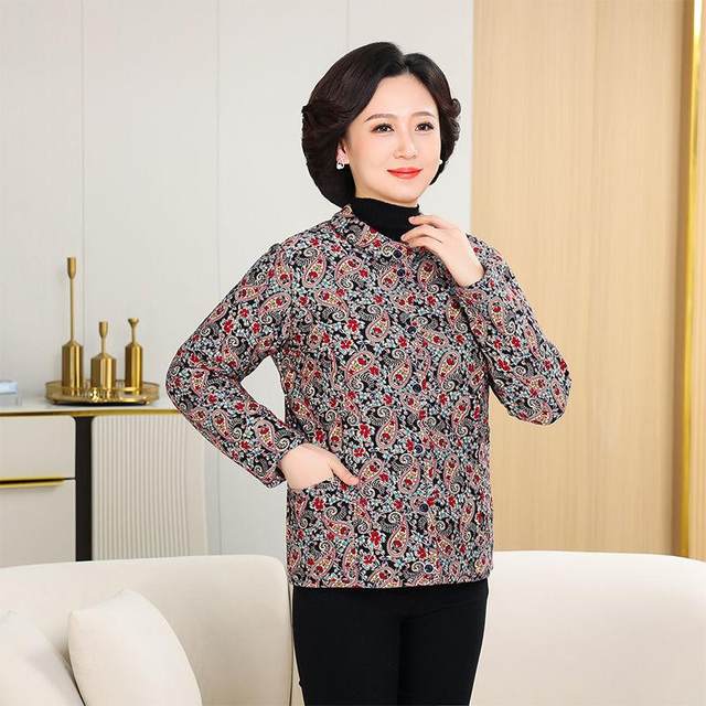 
Mother's winter clothing thickened velvet cardigan coat middle-aged and elderly women's clothing floral small cotton coat autumn and winter new cold-proof cotton-padded jacket