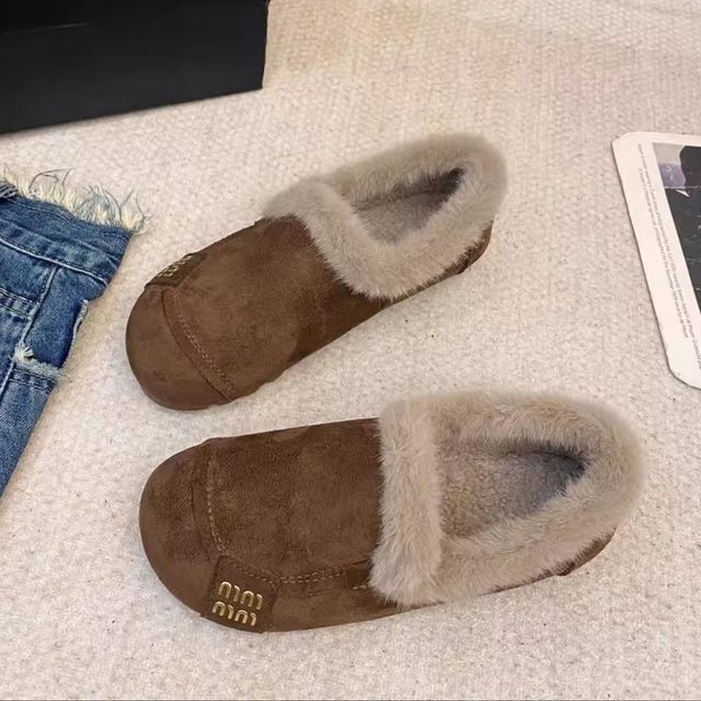 
Beef tendon soft sole plus velvet loafers for women 2025 autumn and winter new style soft sole plus velvet warm slip-on furry shoes and cotton shoes