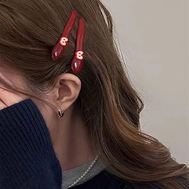 Korean cute little apple bangs hair clip broken hair card ancora red high-value side one-word clip hair accessories