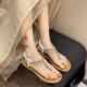 Roman thong sandals for women's outer wear 2025 summer new internet celebrity fairy style transparent rhinestone flat open toe sandals