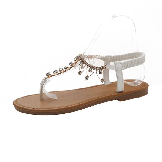 Roman thong sandals for women's outer wear 2025 summer new internet celebrity fairy style transparent rhinestone flat open toe sandals