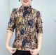 Fashionable printed mother's wear bottoming 2023 autumn new inner top half turtleneck long sleeve loose belly-covering slim T-shirt