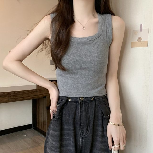 Korean solid color vest suspender women's inner wear with chest pads, slim and versatile summer base sleeveless top