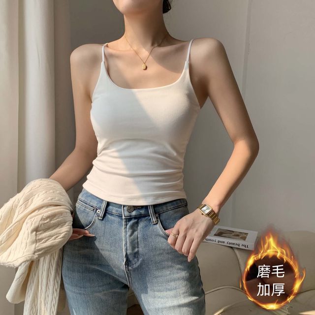 wan can be used as a base! Velvet warm camisole women's inner wear with chest pad autumn and winter new brushed thickened top