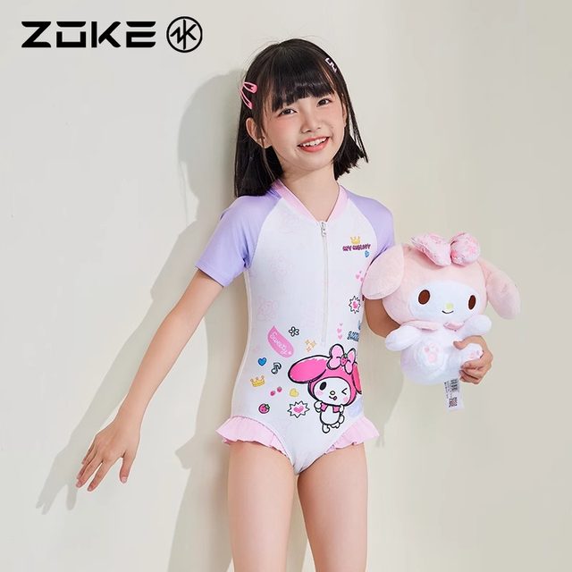 
zoke/Zhouke children's swimsuit one-piece triangle sun protection sweetheart Melody swim quick-drying girls swimsuit