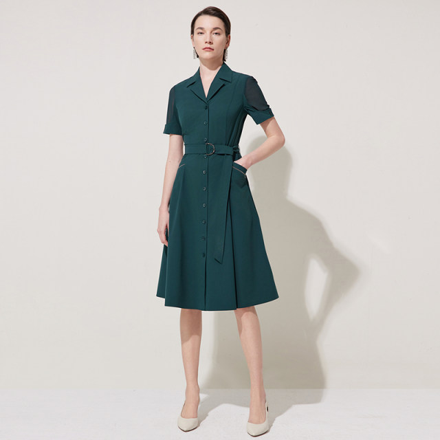 Yingzhishang outlet 2025 new mint green shirt skirt summer new slim short-sleeved commuting dress