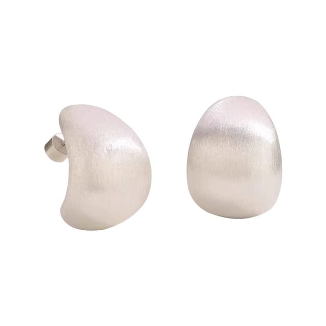 Silver brushed water drop earrings for women light luxury high-end earrings French retro exaggerated wide face versatile earrings ear clips