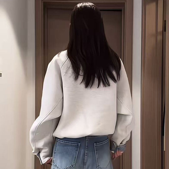 Autumn and winter holiday two-piece shirt cuffs with plaid casual gray sweatshirt for women loose lazy style top jacket