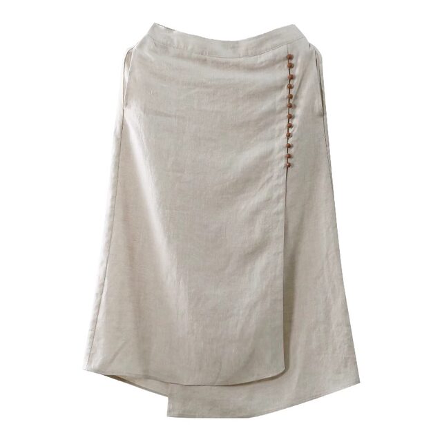 Solid color mid-length 2025 original hemp color literary irregular splicing skirt linen commuter slit A-line skirt summer