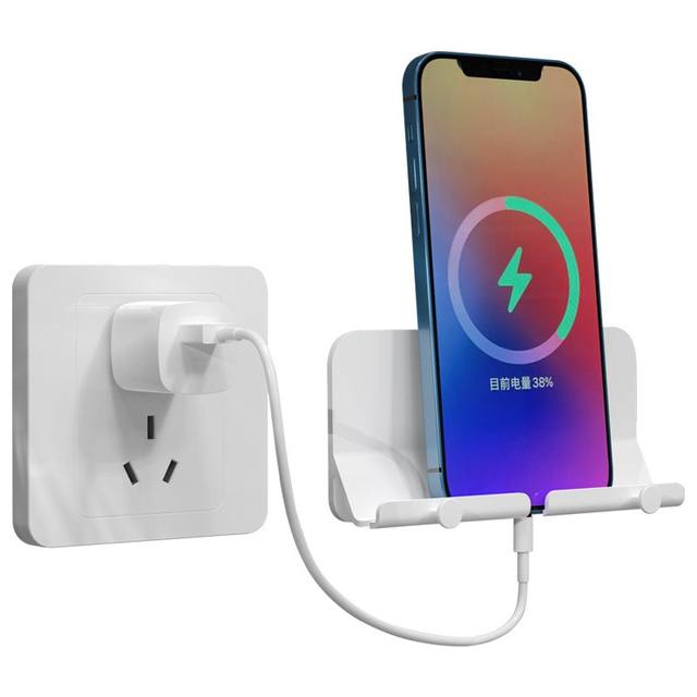Wall-mounted mobile phone holder without punching holes, multifunctional mobile phone charging stand, bathroom wall storage rack
