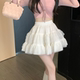 Large size white short skirt, summer high-waisted A-line skirt for fat girls, covering belly and making them slim, fluffy cake skirt, gauze skirt