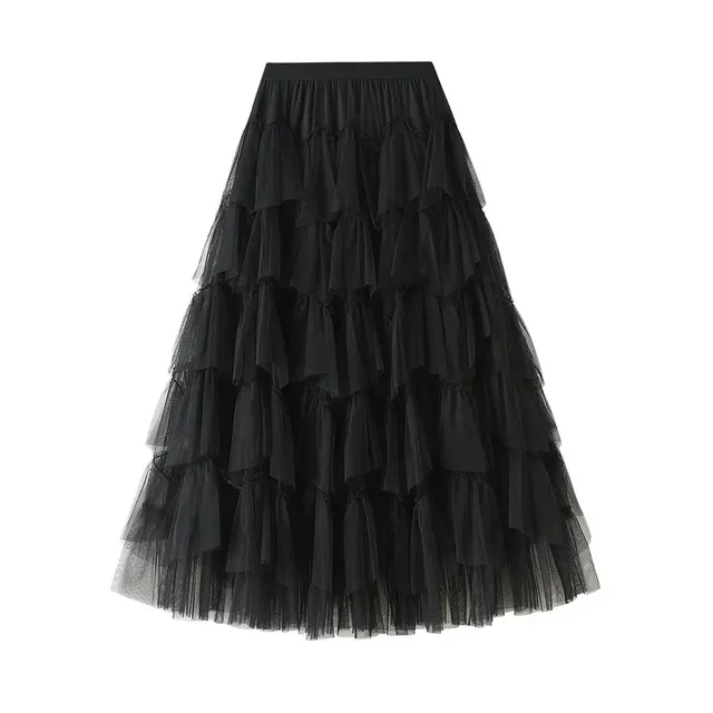 Cake skirt 2025 autumn new mesh long skirt design skirt versatile mesh spliced ​​puffy skirt 1219

