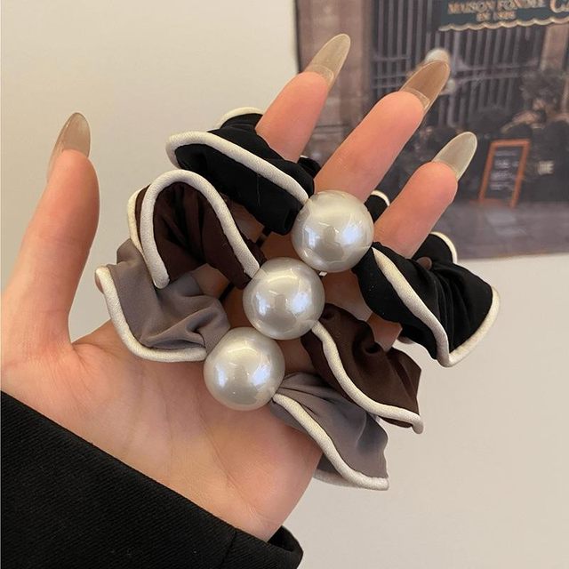 High-end pearl hair tie, simple black lace small intestine hair tie, fashionable ponytail hair rope, rubber band head flower