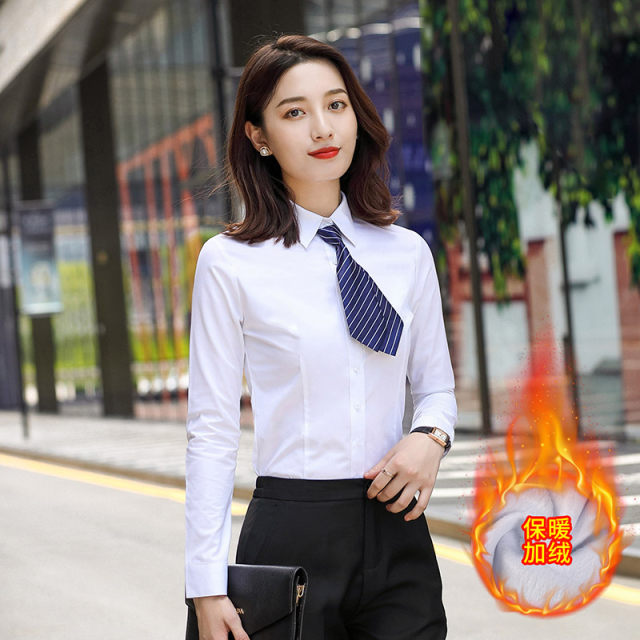 Black long-sleeved square collar plus velvet thickened professional shirt for women 2025 winter warm work clothes temperament formal shirt

