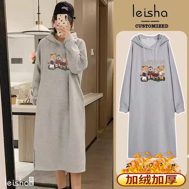 Women's sweatshirt skirt spring and autumn 2025 new loose casual hooded top mid-length dress autumn and winter plus velvet