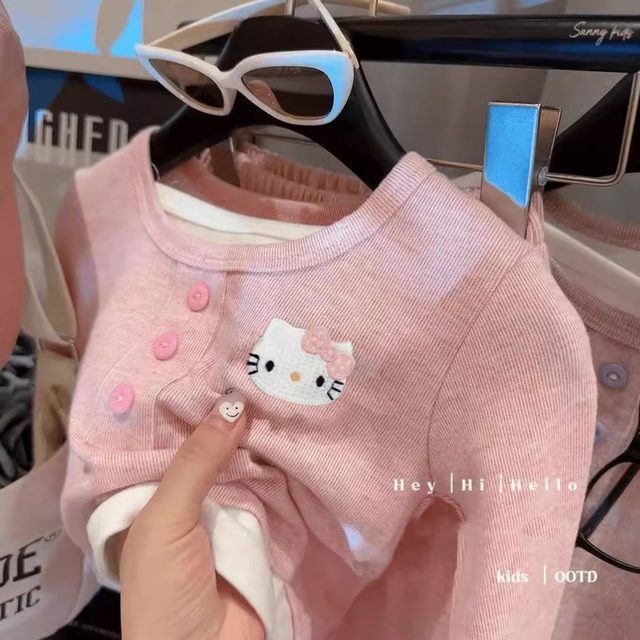 Lazy style girl cartoon autumn outfit fashionable children's casual style two-piece set 2024 autumn new Korean version