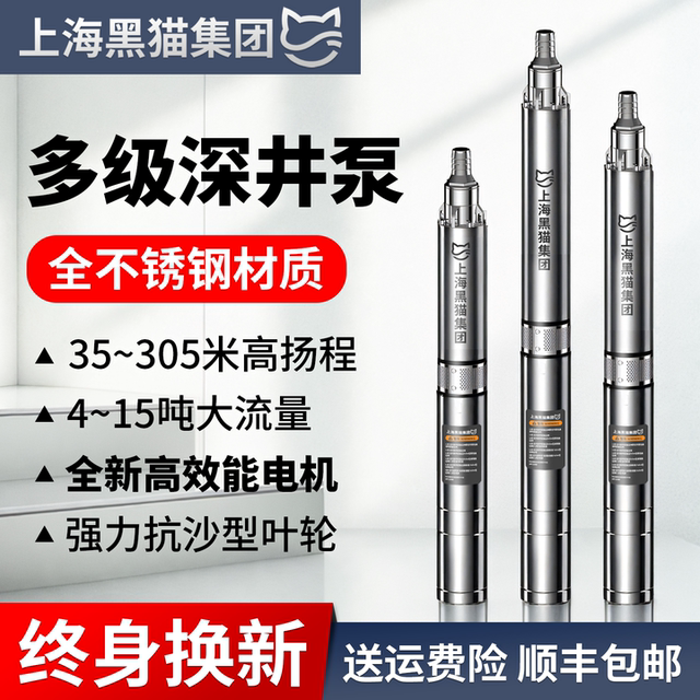 Shanghai Black Cat stainless steel deep well pump high lift 220v agricultural submersible pump 380v high flow household deep water pump