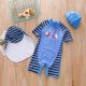 Children's swimsuit Boy, baby baby sunscreen cap, short -sleeved casual fast -drying flat corner beach swimsuit
