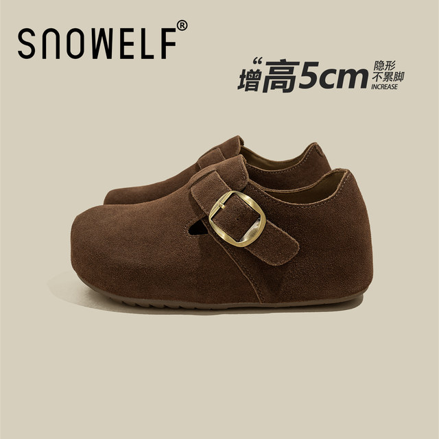 Snowelf thick-soled Birkenstock shoes for women 2025 new winter slip-on inner heightening single shoes genuine leather mule shoes