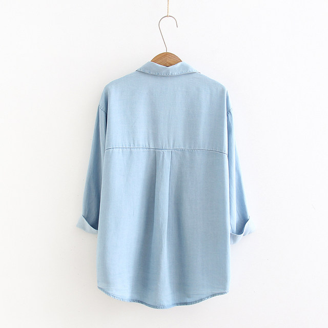 Tennis denim shirt for women in spring and summer new Korean style slim mid-sleeved loose versatile jacket base shirt top trendy