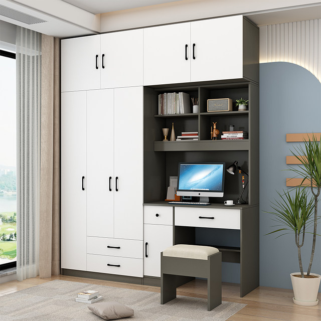 
Simple modern desktop computer table with wardrobe integrated table student writing desk desk small apartment one-piece cabinet