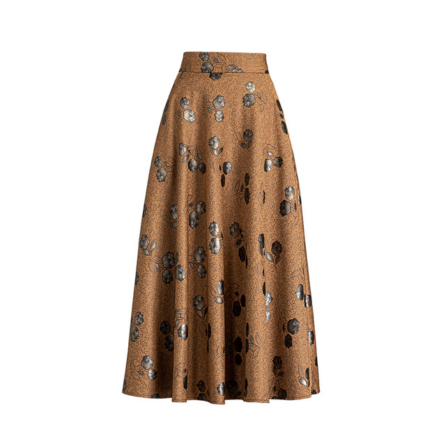 Printed skirt for women Spring and Autumn 2025 new high-waisted A-line skirt mid-length versatile slim large-size hip umbrella skirt
