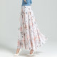2025 summer new versatile floral chiffon half-body long skirt for women large size high waist mid-length A-line dance skirt