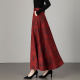 Women's autumn and winter 2025 new retro red printed A-line long skirt high waist large size draped dance skirt