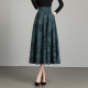 2025 Spring and Autumn New Printed Drooping Skirt for Women High Waist Slim Large Size Over-Knee A-line Skirt Large Swing Mid-Long Skirt

